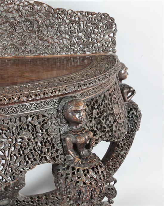 A 19th century Burmese carved hardwood console table, W.5ft 2in. D.2ft 2in. H.3ft 6in.